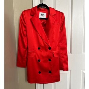 Milly Red Satin Double-Breasted Blazer Mini Dress See Measurements